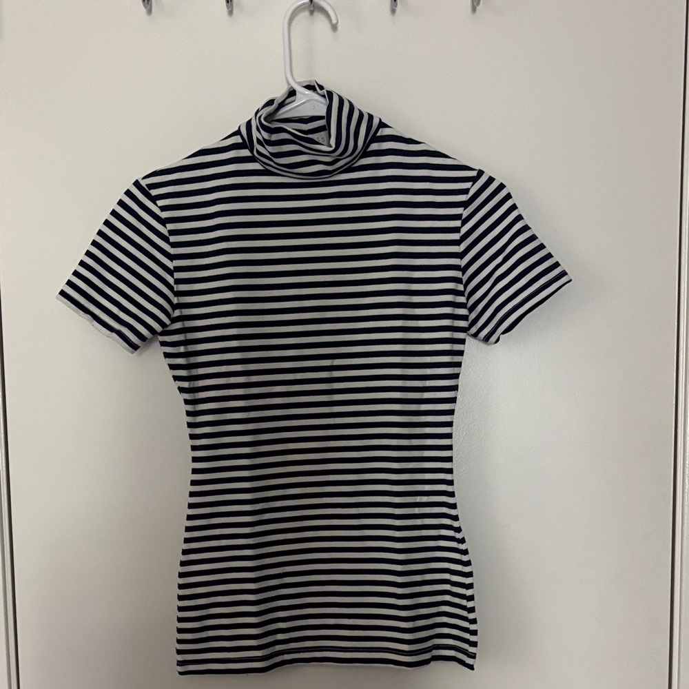 Express Striped Navy Blue and White Turtleneck Top Sz XS